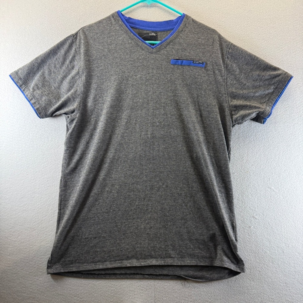 M.O. Seven Mens V-Neck‎ T-Shirt Gray Blue Trim Short Sleeve XL RN 121782